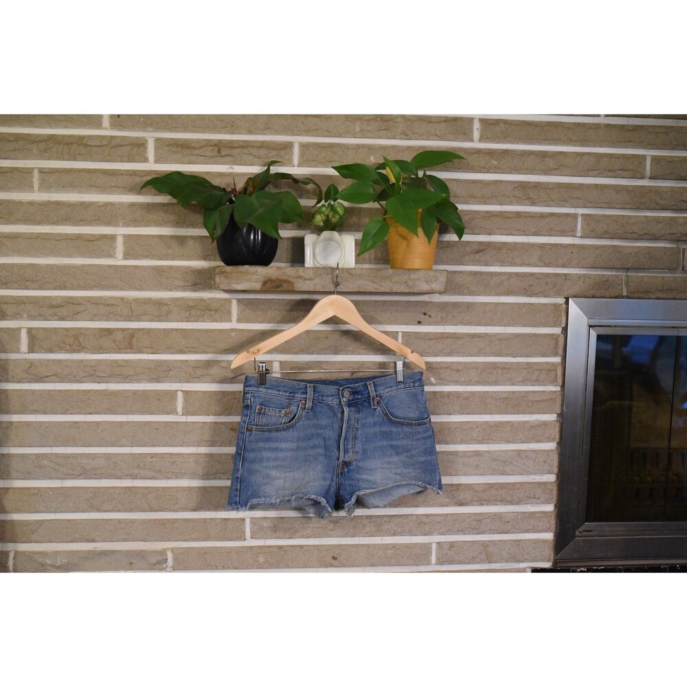 Levi's 501 Women's High Rise Cut Off Denim Shorts Blue Button Fly medium wash 29